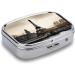 Paris Print Travel Pill Box - 2 Compartment Decorative Metal Organizer for Medicine - Portable Pocket & Purse Size - Buy Online on GoSupps.com