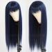 Maycaur Blue Synthetic Hair Wig with Full Bangs | Long Straight Heat Resistant No Lace Wig for Women - Dark Blue - Buy Online on GoSupps.com