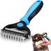 2 in 1 Pet Grooming Tool for Dogs & Cats - Deshedding & Dematting Comb - Undercoat Rake for Long Haired Pets - Blue - Buy Online on GoSupps.com