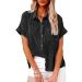Women V Neck Roll Up Sleeve Button Down Blouse Top Solid Formal Work Dress Tunic Blouse Tops Shirts 339-vvmdx-black-a S - Buy Online on GoSupps.com