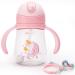 Dilovely Tritan Sippy cups for Baby 6+ Months Weighted Straw Trainer Cup with Handles 8 Oz Leakproof Soft Silicone Straw first Infant Water Bottle Pink
