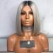 Short Lace Front Dark Grey Bob Wig - Human Hair Straight Bob Medium Cap Bleached - Buy Online on GoSupps.com