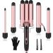 Curling Iron, 5 in 1 Curling Wand Set with 1" 3 Barrel Hair Crimper Hair Waver & 4 Interchangeable Barrel, 2 Temps, Instant Heating, Anti-Scald Heads, 2 Hair Clips and Heat Protective Gloves Pink
