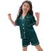 SWOMOG Kids Silk Pyjamas Set - Short Sleeve Button-Down Satin PJs for Boys and Girls, Silky Nightwear for Children and Teens (Ages 4-16), Dark Green - 8-9 Years - Buy Online on GoSupps.com