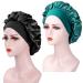 2Pcs Silk Bonnet for Sleeping, Soft Elastic Band Silk Bonnet for Curly Hair, Satin Hair Bonnets For Black Women, Breathable Bonnet For Locs Silk Sleep Cap(Black+Teal) Short Black+Teal