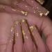 VOTACOS Press on Nails Long Coffin Fake Nails Nude False Nails with Golden Design Glossy Stick on Nails for Women 596 D2 Golden