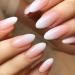 Short Almond Shape Glossy Nude White French False Nails Set | Press On Nails with Designs for Women | Includes Glue Kit | Fake Nails - Nude - Buy Online on GoSupps.com