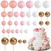 Astaron 32 pieces of Tortendeko balls cake topper mini balloons cake upleater for wedding party baby party birthday cake decorate (ros gold pink) rose gold pink