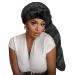 Satin Silk Bonnet Hair Cap: Long Bonnets with Elastic Tie Band Adjustable Straps Jumbo Size Sleep for Sleeping Comfortable - Stretchy Tie Band Bonnets for Women Long Braid Curly Hair No Slip-Off Black