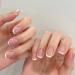 MISUD 24 pcs Short Square Press on Nails Spring Squoval Fake Nails Glossy Glue on Nails Summer Artificial Nails Colorful French Tip Acrylic Nails Cute Stick on False Nails with Design 04-FLOWER