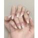 Translucent Press on Nails Medium Length, Glue on Nails for Women, French Nails Coffin, Acrylic False Nails with Designs, Fake Nails with Glue, Nail Tips Manicure Set, 24PCS, Light-Pink Medium Nails Q11