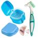 Dental prostheses 3PCs prosthetic box travel prosthesis cleaner brush braces storage box dentition storage stimulation of clip -box braces for dentures (light blue)