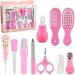 Pinsheng 10 PCS Baby Healthcare Grooming Kits Newborn Baby Care Accessories Safety Cutter Baby Nail Clipper Scissors Hair Comb Brush Nose Cleaner Safety for Toddler Infant Nursing Grooming(Pink)