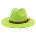 Unisex Fashion Wide Wool Belt Flat Top Fedora Hat Party Church Hats Cap_(PP22064760) Mint Green One Size