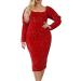 Shop Hanxiulin Women s V-Neck Long-Sleeved Evening Dress - Red Cocktail Dress with Mesh Insert - Plus Size XXL Festive Party Dress - Buy Online on GoSupps.com