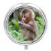 Small Travel Pill Case Round Metal Pill Box for Pocket Purse 3 Compartment Portable Pill Holder Mini Pill Organizer for Travel or Daily - Monkey