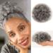 Ombre Grey Afro Puff Drawstring Ponytail Natural Kinky Curly Ponytail Hair Extension for Black Women African American short Kinky Ponytail Drawstring(Ombre Grey)