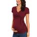 Love2Mi Women Maternity Breastfeeding Tops Long Sleeve V-Neck Cute Maternity Clothes L Wine Red-short
