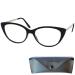 Mini glasses cateye anti blue light glasses reading glasses with large glasses and free case plastic glasses frame with metal iron blue light filter glasses black 1.5 diopters