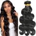 Human Hair Bundles Body Wave 3 Bundles 12 12 12 Inch Unprocessed Brazilian Virgin Hair Natural Color 8A Grade Double Weft Weave Extensions Hair Soft And Healthy For Black Women 12 12 12 Inch 1B Body Wave 3 Bundles