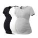LAPASA Women's Maternity Tops Soft Modal Cotton Pregnancy Tshirts Side Ruched Crew Neck Short Sleeve Tees L55 XL Black+heather Gray+off White