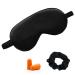 YDUZHUO Silk Sleep Mask Soft Silk Eye Mask Adjustable Elastic Strap with Satin Hair Scrunchies and Ear Plugs for Women and Men Sleep Travel Nap (Black) One Size