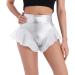 Women's Shiny Ruffle Dance Booty Shorts - High Waist Metallic Mini Hot Pants for Stage, Pole Dance, Yoga - Large Silver - Buy Online on GoSupps.com