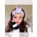 Kawaii Spa Headband for Women - Cute Wash Face Makeup Facial Fluffy Microfiber Cloth - Purple - Buy Online on GoSupps.com