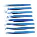 Eyelash Tweezers Set for Extensions - 8-Piece Stainless Steel Blue Tweezers with Straight & Bent Tips - Buy Online on GoSupps.com