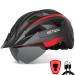 VICTGOAL Bike Helmet with USB Rechargeable Rear Light Detachable Magnetic Goggles Removable Sun Visor Mountain & Road Bicycle Helmets for Men Women Adult Cycling Helmets L: 57-61 cm Black Red