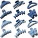 12 Pcs Claw Clips  Multi-Shapes Hair Clips for Women Girls  Non-Slip Large Jaw Claw Clips for Thick Thin Curly Hair Accessories (Blue)