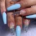 Sethexy long glossy ballerina false fingernails French coffin art nail tip 24st nails butterfly full cover press false nails (blue)
