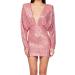 Hanxiulin women dress party dress high waist vintage tunic dresses long -sleeved mini dresses women tight clothes sequin dresses for women pink xxl
