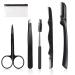 Eyebrow Set 5pcs Stainless Steel Eyebrow Grooming Kit with Tweezers Includes Eyebrow Razors Trimmer Eyelash Extension Brush Scissors Slant Tweezers for Men and Women Beauty Tool