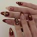 24 Pcs Claret Press on Nails Short Almond - SHANRUN 5D Cross Rhinestones Charms Fake Nails French Glossy Gel X Nail Tip Full Cover Acrylic Nails Press ons with Nail File Stick Jelly Glue on Nails Kit Design A13