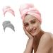 DimSTEXP Premium microfiber towel for drying curly and long hair 65 x 24 cm soft and absorbent hair turban against frizz (gray + pink)