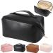Amszke Large Capacity Travel Cosmetic Bag, Multifunctional Makeup Bag, Waterproof Portable Flat Open PU Leather Toiletry Organizer Bag with Dividers and Handle for Women Girls (black)