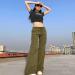 Women's Plus Size High Rise Baggy Cargo Pants, Y2K Style, Straight Leg Sweatpants, Vintage Streetwear in Medium Army Green - Buy Online on GoSupps.com