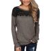 Casual Tunic Top for Women-Lace Pacthwork Pullover Winter Cozy Knitted Sweatshirt Round Neck Long Sleeve Shirt Top Coffee Small