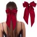 Jumbo Bow Clip with Tails Hair Bow Clip For Woman Girls Silky Satin Hair Barrettes Clip Large Bow Hair Slides Metal Clips French Barrette Long Tail Bowknot Hairpin Hair Pins Accessories (Red) A.Red