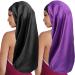 Long Satin Bonnet Sleep Cap Extra Large Silk Sleeping Cap with Wide Elastic Band Loose Night Hat for Women Braids Comfortable (Black Purple)