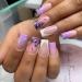 24pcs Short Square False Nails French Tip Stick on Nails Purple Butterfly Press on Nails White Edge Removable Glue-on Nails Fake Nails Nail Art Accessories 0237Y36