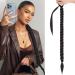Leeven 34 Inch DIY Braid Ponytail Extension Natural Black Chocolate Brown Hair Extensions with Hair Tie Synthetic Slick Ponytail Hair Pieces 2# 34 Inch (Pack of 1) 2# /Black Chocolate Brown