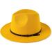 HUDANHUWEI Women's Yellow Wide Brim Fedora Hat - Classic Felt Panama Hat with Belt Buckle - Buy Online on GoSupps.com
