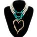 Oralgo Heart-Shaped Collarbone Necklace | Retro Pearl Choker for Women | Adjustable Turquoise Fashion Accessories - Buy Online on GoSupps.com