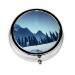 Snowy Forestround Pill Box 3 Compartments Round Pill Box Organizer for Purse Or Pocket Portable Travel Pill Box
