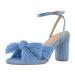 XTZYGLFD Women Summer Thick Heel High Heel Bow Crossborder Large Size Sandals Go Walk Ladies Sandals Blue 5 UK Wide