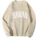 DuoWei Mom Mode Sweatshirt | Hawaii Graphic Print Round Neck Top | Beige | Small - Buy Online on GoSupps.com