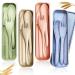 4 Sets Wheat Straw Cutlery,Portable Cutlery,Reusable Spoon Knife Forks,Spoon Knife Fork Tableware set for Adult Travel Picnic Camping or Daily Use (4 Colors)