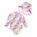 BONVERANO Baby Girls Swimsuit Toddler Bathing Suit Long-Sleeve Zipper One Piece Swimwear with UPF 50+ Sun Protection 6-9 Months Colorful Leaf